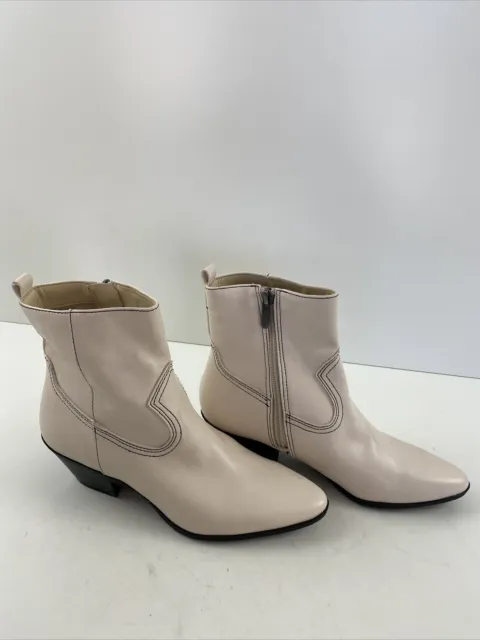 Circus Sam Edelman GARTH Ivory Leather Pointy Toe Side Zip Ankle Boots Size 5.5M