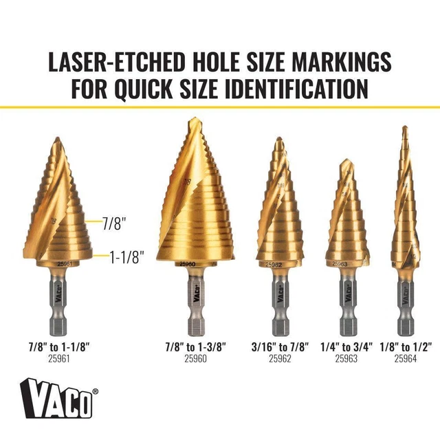 Klein Tools 7/8'' To 1 1/8'' Step Drill Bit Vaco 6