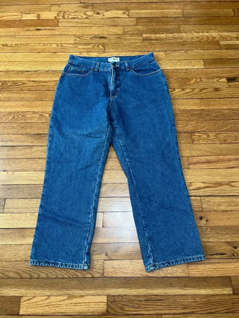LL BEAN WOMENS Flannel Lined Jeans Womens Sz 14p 33x27 Blue Denim ...