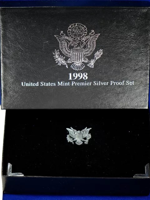 1998-s Premier SILVER Proof Set. Coins in Mint Made Custom Display Box