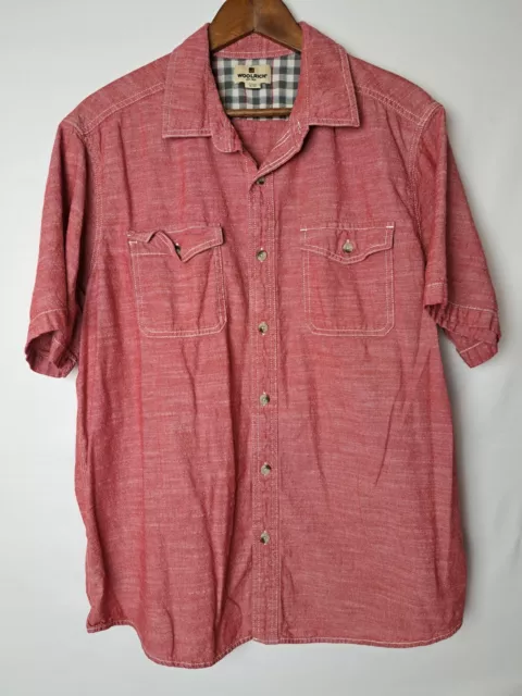 Woolrich Shirt Mens XL Red Chambray Button Up Short Sleeve Dual Chest Pockets