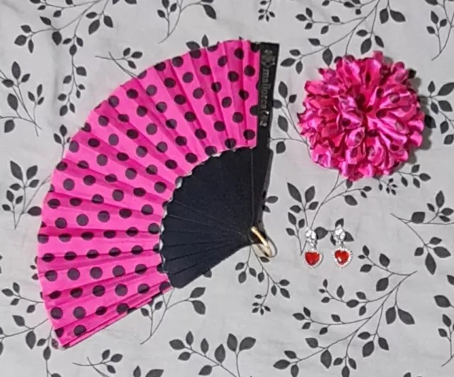 Flamenco Accessoire Set aus Mallorca (Fächer, Clip-Ohrringe, Haarschmuck)