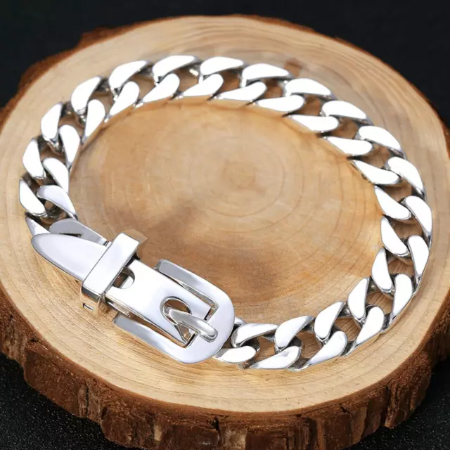 Solid 925 Sterling Silver Chain Men Women Miami Cuban Curb Link Bracelet
