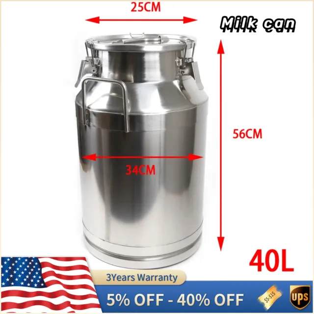 Stainless Steel 40L/10.56 Gallon Milk Can - Heavy Duty Farm Milk Jug Milk Bucket