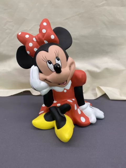 Vintage Disney 7.5” Minnie Mouse Vinyl Plastic Coin Piggy Bank Missing Plug