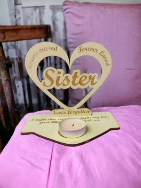 In Loving Memory sister Memorial plaque for remembrance gift keepsake candle