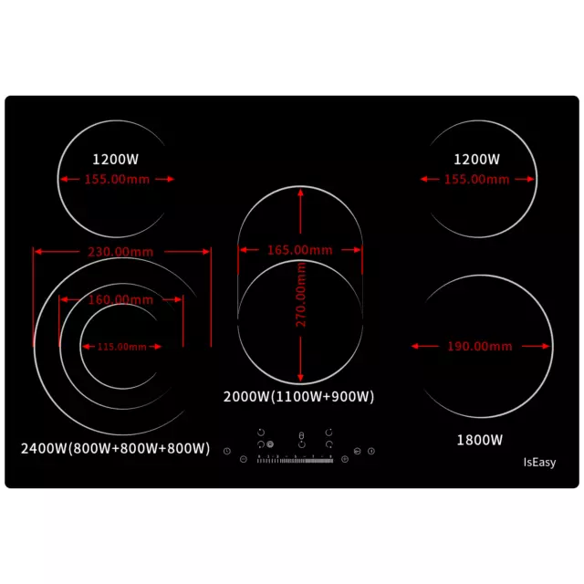 Autarkes Glaskeramik Einbaukochfeld 5  Bräterzone Touch Control 8600W