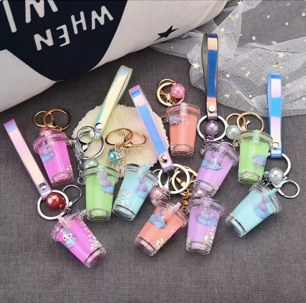 Cartoon Quicksand Oil Little Bunny Keychain Colorful Leather Strap Bag Accessori