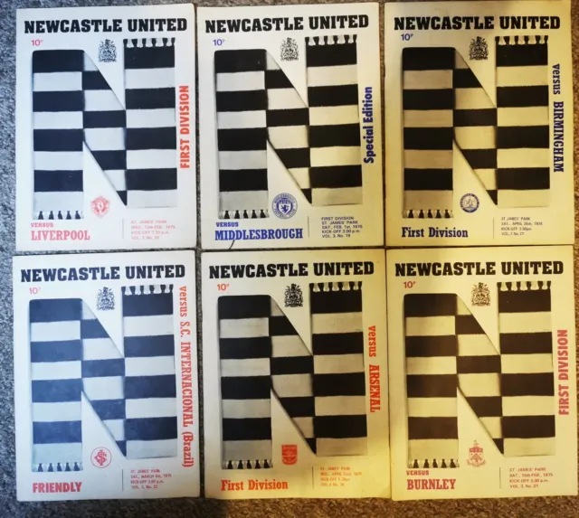 Newcastle United 6 home programmes 1974-75 season