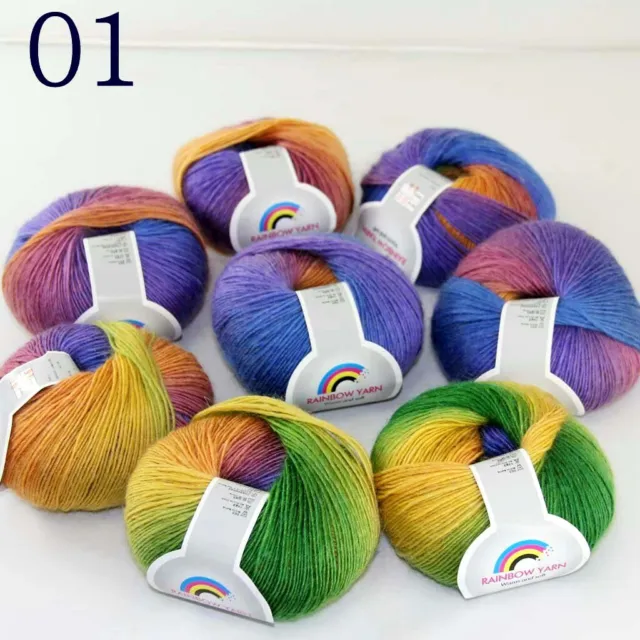 Sale 8ballsX50gr Colorful Rainbow Rug Shawl Cashmere Wool Hand Crochet Yarn 01