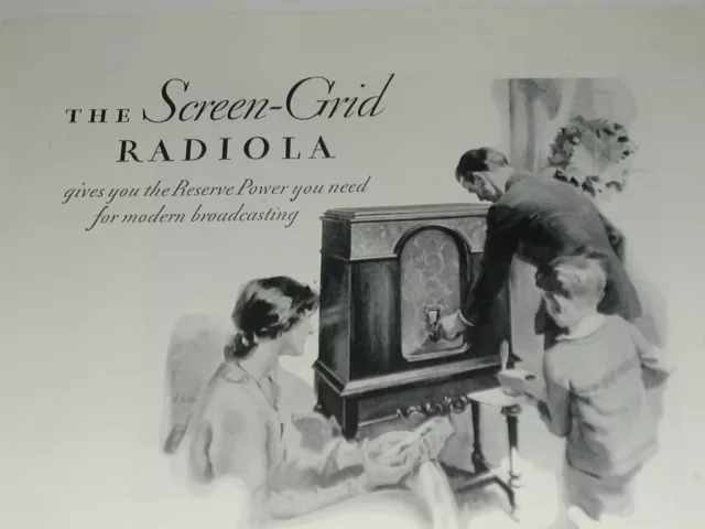 1929 RCA advertisement for RCA RADIOLA 46 cabinet radio, Radiotrons tubes