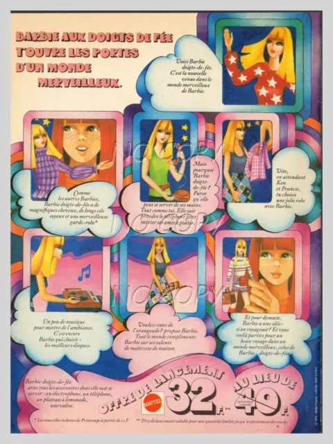 1972 DOCUMENT PUB POUPéE BARBIE aux DOIGTS de FéE  1 page