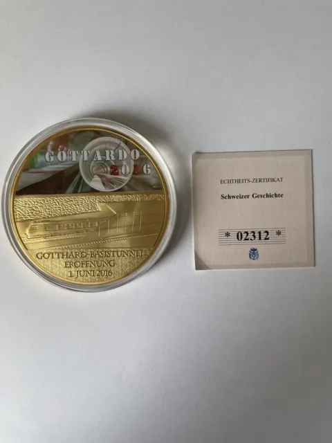Swiss-Gottardo Tunnel Commemorative Coin Gold Plated 1 of 9,999