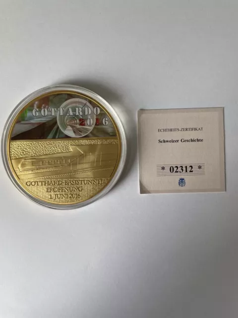Swiss-Gottardo Tunnel Commemorative Coin Gold Plated 1 of 9,999