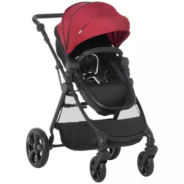 HOMCOM 2 in 1 Pushchair Stroller w/ Reversible Seat Single Hand Foldable Red