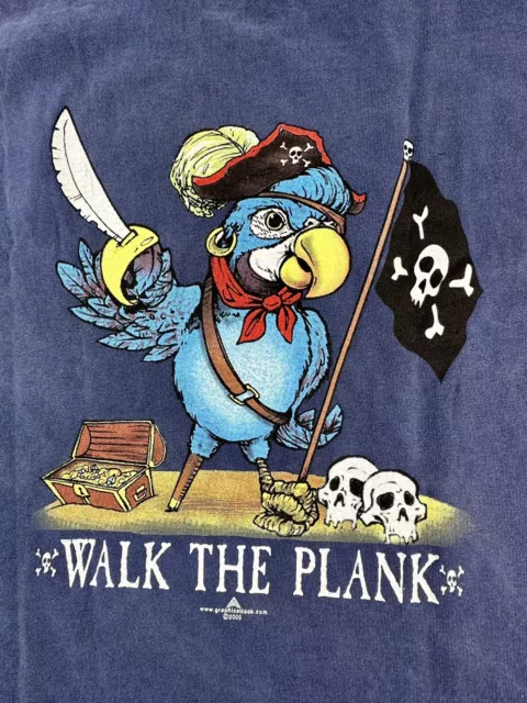 Halloween Pirate Parrot Graphic Print T Shirt Garment Dyed Mens Size M Tee Blue