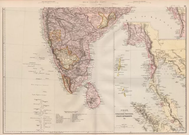 BRITISH INDIA S. Pegu Tenasserim Straits Settlements Singapore Maldives 1882 map