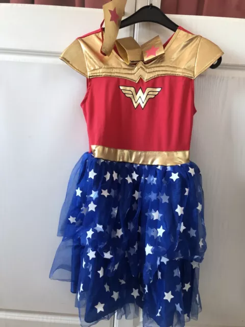 Girls Wonder Woman Dressing Up Outfit Age 9-10 Years-Dress Headband 2 Wrist Band