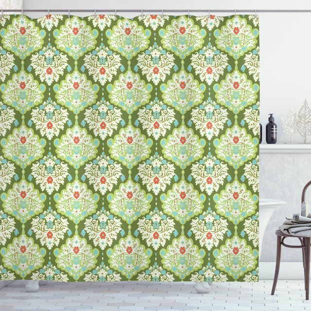 Victorian Shower Curtain Baroque Floral Figure Print for Bathroom