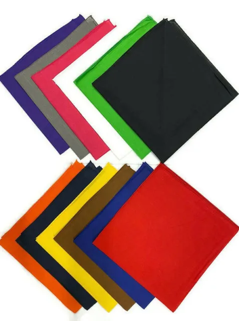 Pack of 3 X-Large Polyester Non Fading SOLID COLORS Bandanas 27 x 27 Inches