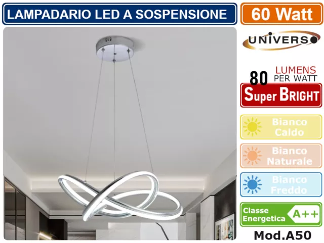 Lampadario Led Sospensione Moderno Intrecciato Cromato 60W 3000K 4000K 6500K