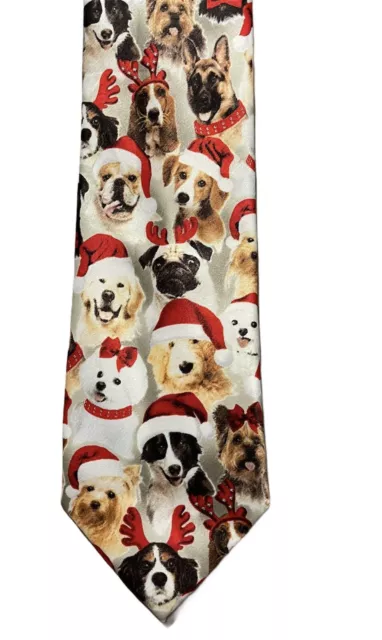 MENS NECK TIE CHRISTMAS SANTA DOGS Lab German Shepard Bulldog Yorkie