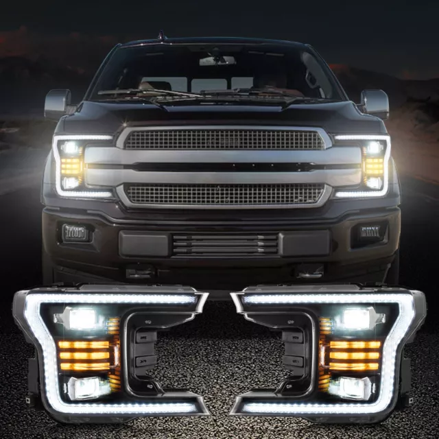 VLAND Pair LED Projector Headlights For 2018-2020 Ford F-150 F150 Plug and Play