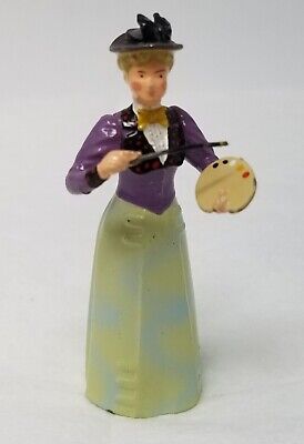 Figurine Victorian Woman Painting with Brush and Palette Painted Cast Iron Small