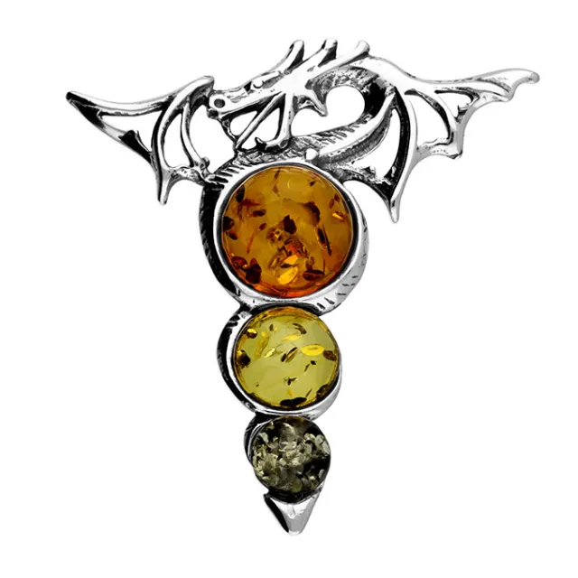 Fabulous Sterling Silver and Baltic Amber Dragon Necklace