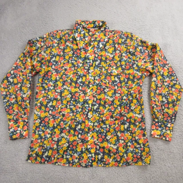 Vintage SKYR Men Disco Club Shirt size L Nylon Retro Floral Flower Print Scandia