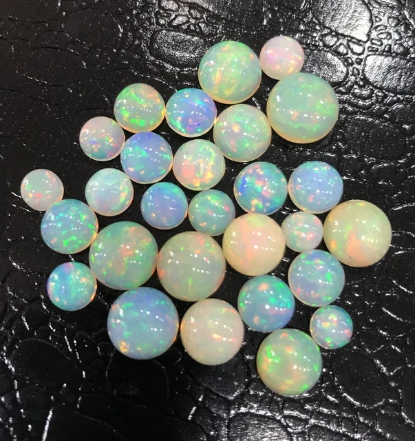 Opale blanche éthiopienne naturelle, cabochon rond à dos plat AAA, taille...