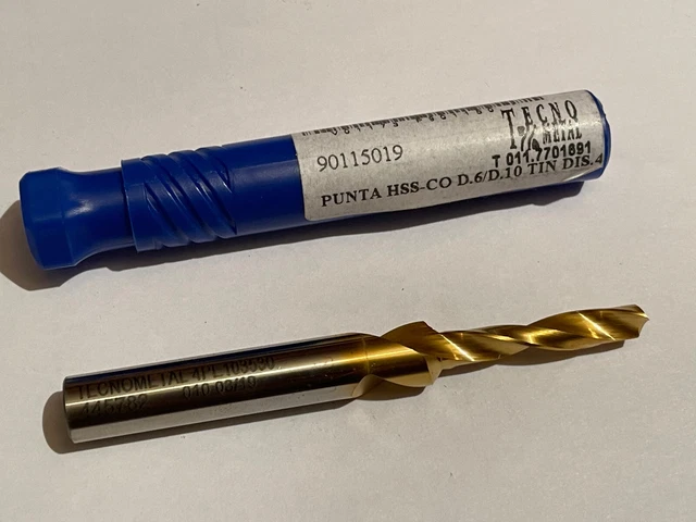 1pc CARBIDE DRILL TECNOMETAL  HSS-Co Ø6 D6mm L90mm SHANK: D10 TIN COATED