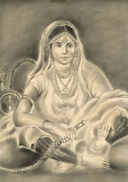 Miniatur Porträt Malerei Von Indisch Queen Genießen Hookah Fine Art Auf Papier