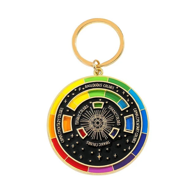 PALETTE NEW COLOR Wheel Keyring Spinning Compass Metal Pendant Gift for