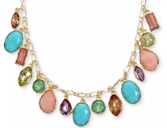 Style & Co Multicolor Stone Gold-Tone Shaky Statement Necklace 18" Nwt Brand New 3