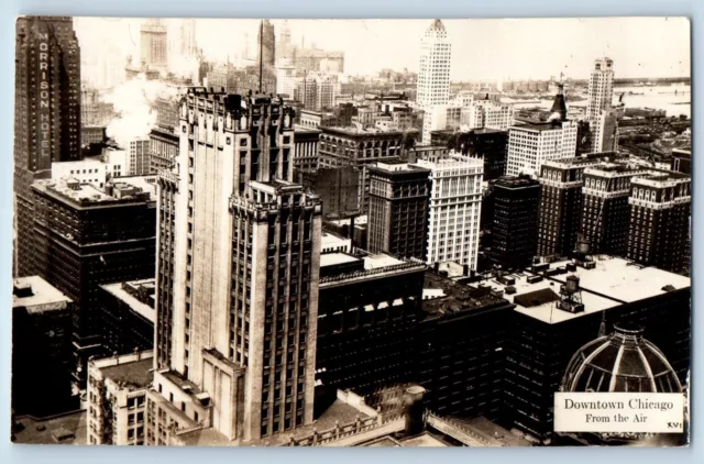 Chicago Illinois IL Postcard RPPC Photo Downtown Chicago From The Air c1930's