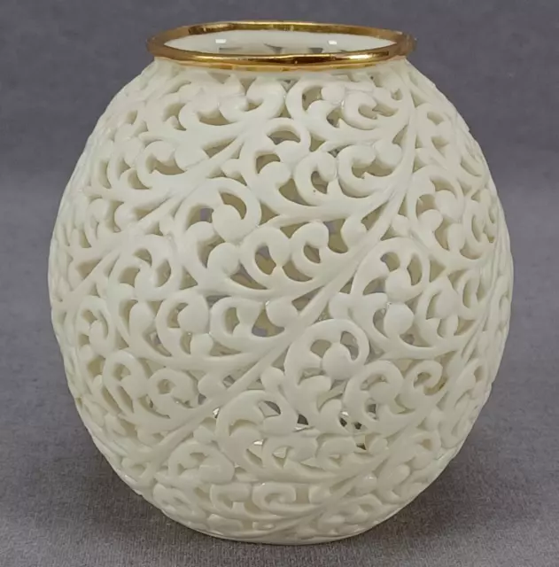 Grainger Worcester Reticulated Scrollwork Ivory Porcelain 3 1/4 Vase C.1889-1891