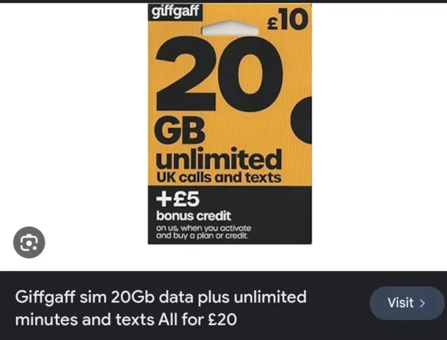 giffgaff SIM-Pay As You Go-UK Network-Prepaid Triple SIM Card