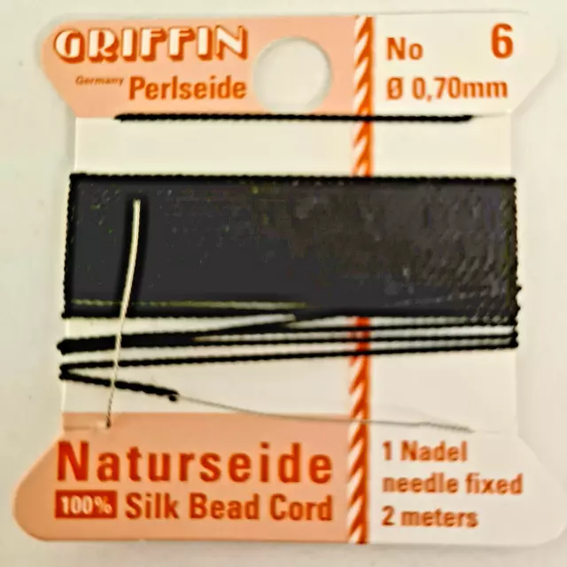 Griffin Naturseide Perlseide schwarz Nr. 6 Ø 0,70 mm +1 Nadel, 2 m,