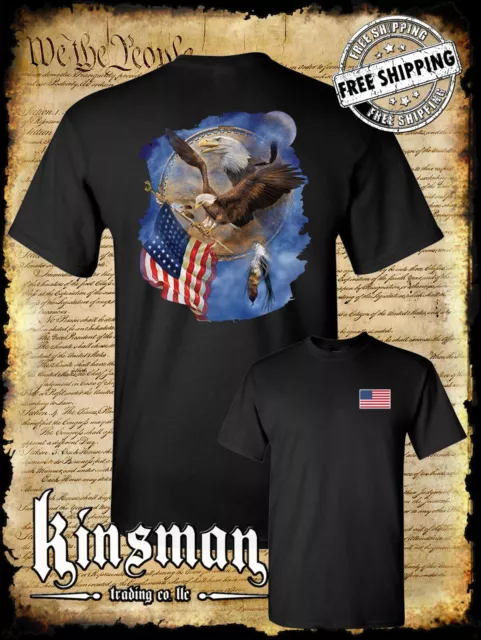 Flight For Freedom Eagle American Flag Dreamcatcher 2-Sided T-Shirt Indian