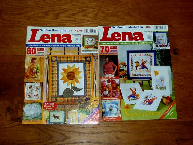 2 Vintage Lena 8/2002 + 4/2003 Handarbeiten, sticken, häkeln, nähen,stricken