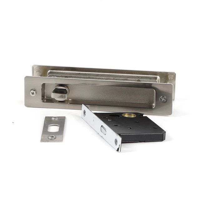 SLIDING POCKET DOOR Privacy Lock Recessed Pull Handles Brushed Nickel