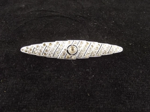 Broche Ancienne Art Déco 1920-30 métal argenté et strass en