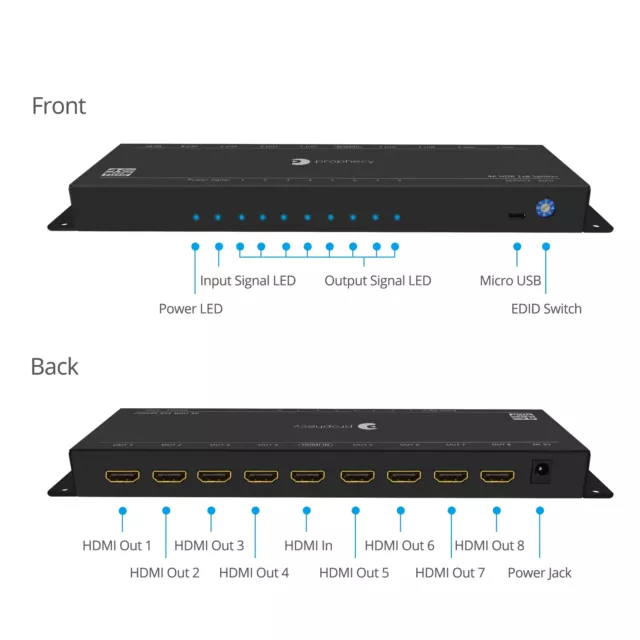 Mantel 4K-HDR 1x8 Splitter (PRO-HDRsplit8P) 3