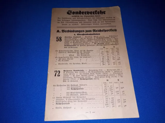 Small Timetable Special Traffic Olympiad 8 pages - Olympic games Berlin 1936