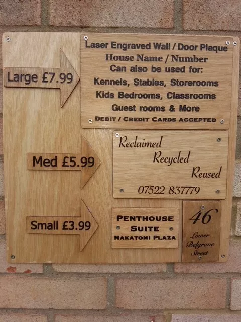 Laser engraved wooden door/wall plaque made from Reclaimed & recycled materials