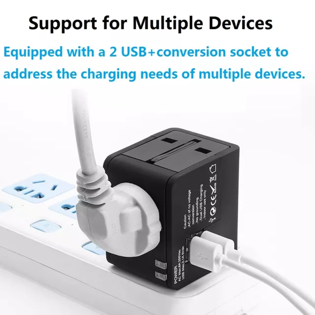 Universal International Travel Adapter Power Plug 2 USB Charger Converter Socket 3