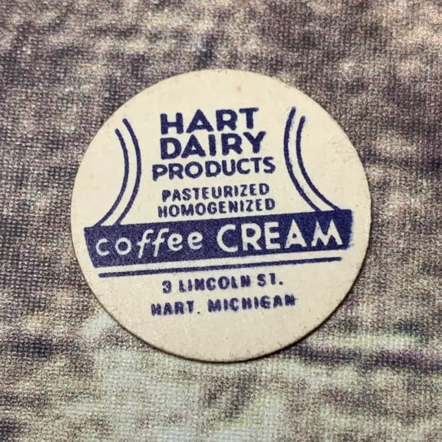 Vtg Milk Bottle Cap Hart Dairy Products HART MI 1 1/16" Diameter Coffee Cream