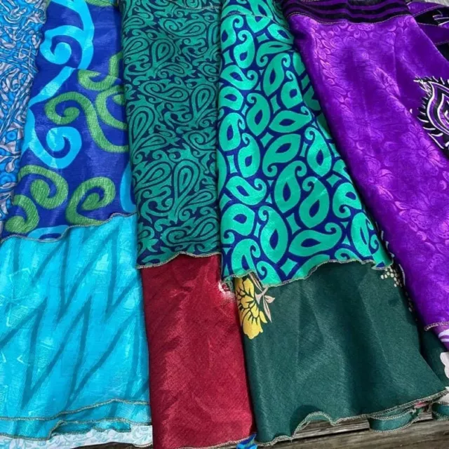 Vintage Silk Sari Recycled Magic Wrap Around Skirt Reversible Women Dress