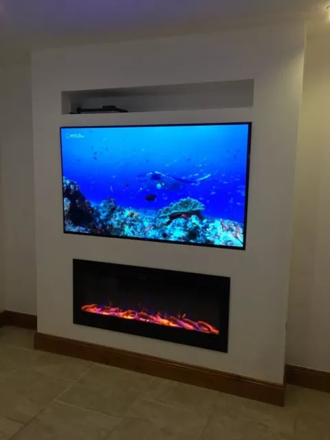 2024 50 Inch Wide Led Flames Black Glass Truflame Wall Mounted Electric Fire